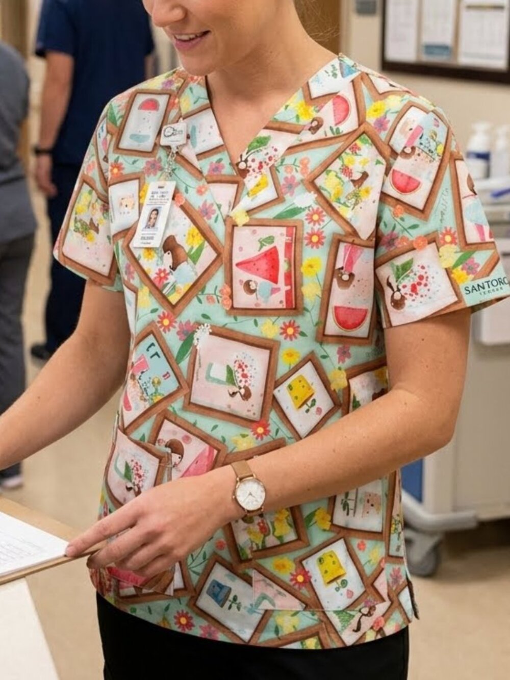 Women's V-Neck Scrub Top Multicolored Size S Medical Nurses Uniform